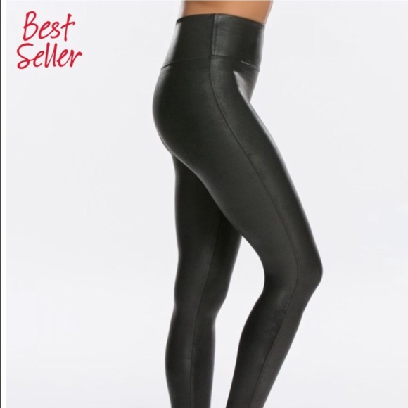 Spanx Faux Leather Stretch Shaping Black Leggings - Picture 4 of 8